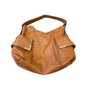 Michael Kors wms brown croc embossed leather shoulder hobo bag SKU 9922